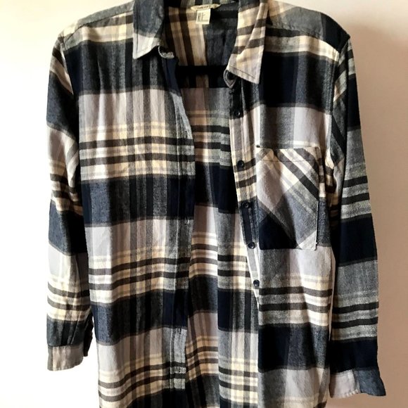 Forever 21 Blue, White & Grey Collared Flannel - Picture 2 of 4